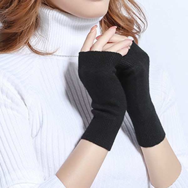 Cashmere fingerløse handsker, håndledsvarmer tommelfinger hul varme halvfinger handsker vinter varme fingerløse handsker sort og grå julegaver til mænd kvinder