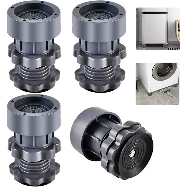 Anti-vibration-pesukoneen matto, 4 kappaletta universaalia pesukoneen alustaa, säädettävä 7-10 cm:n anti-vibration-anti-noise-tuki pesukoneelle