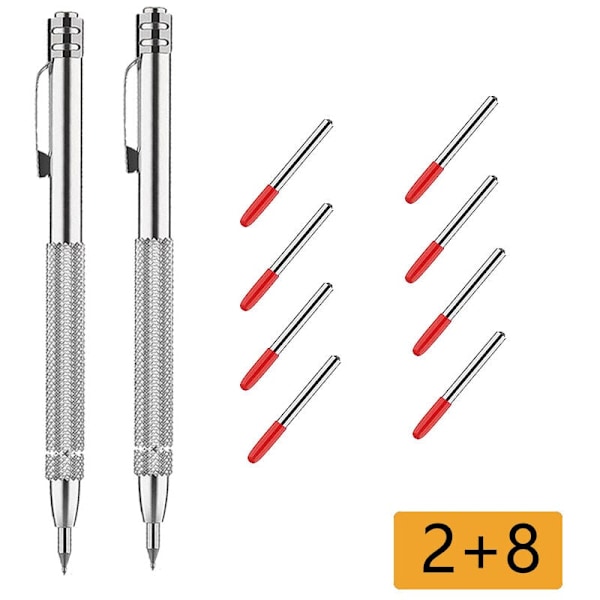 Metal sporingspunkt, 2 stk. lomme sporingspen med 8 stylusspidser, sporingspen med magnet med skridsikkerhed, til træ, keramik, glas