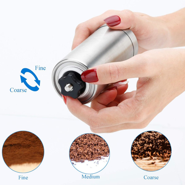 Silver Coffee Grinder - Handheld Manual Coffee Grinder with Stainless Steel Ceramic Grinder with Hand Crank - Espresso Grinder