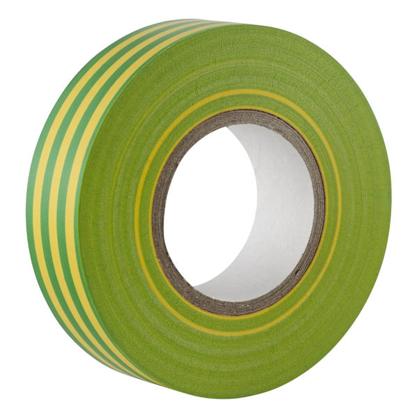 Grøn/gul elektrisk isolerende tape - 25 m - modstandsdygtig, selvklæbende - beskyt, bundt, reparer kabler - 1 rulle