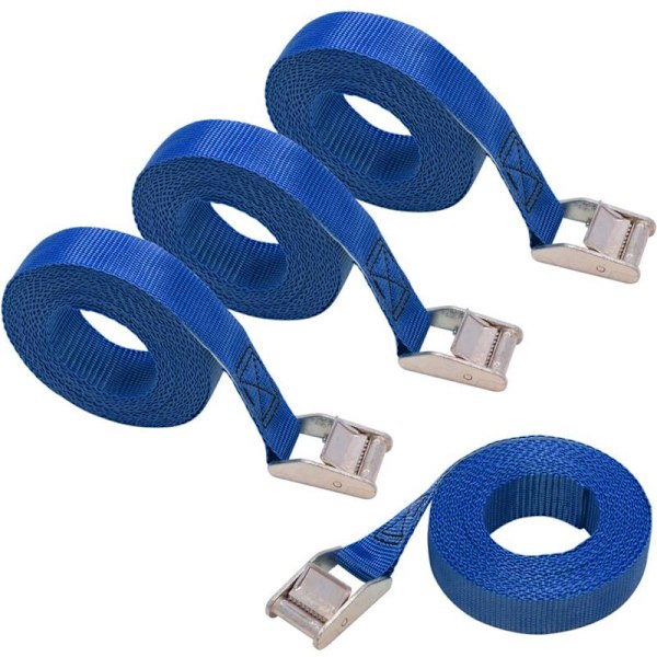 5 kappaleen setti kiinnitysvöitä, pituus 3 m, leveys 25 mm, 150 kg:n kuormansidontakapasiteetti, sininen