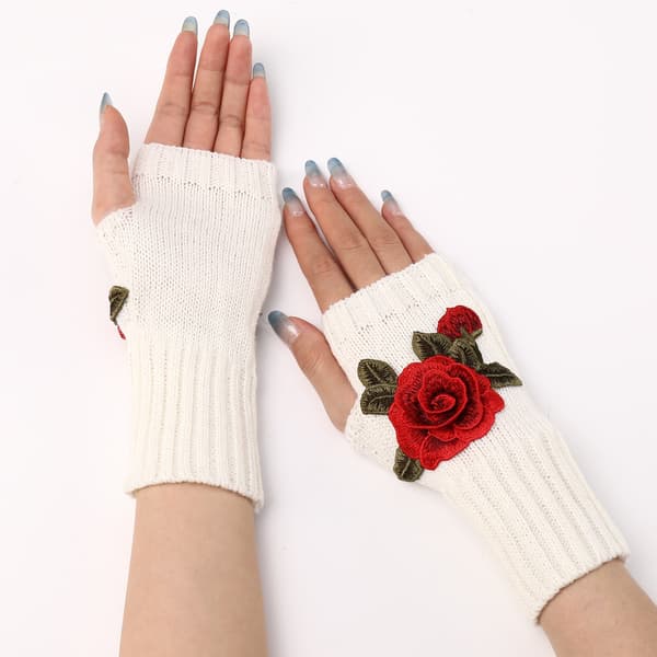 Moderiktiga blomhandskar höst och vinter dam stickade ullärmar varma halvfingerlösa handskar