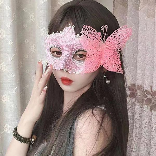 Rosa färg 1 st venetiansk mask par maskerad mask kvinnlig mask spets maskerad karneval fest kostym bal