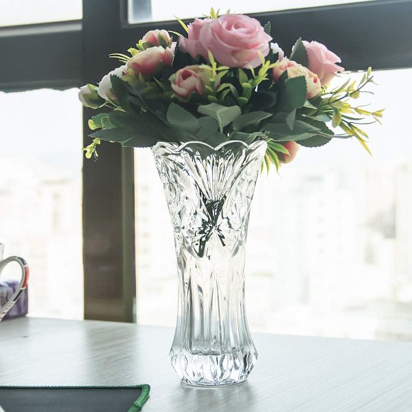 Den förtjockade designen av vasglaset är lämplig för heminredning, bröllopsvaser eller presenter (transparent, storlek: 20 cm)