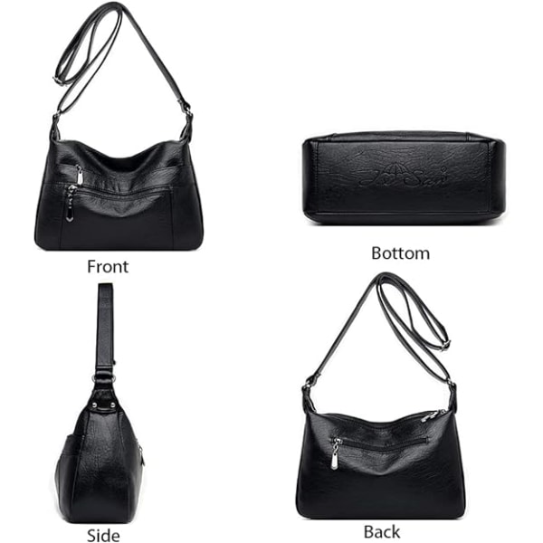 Kvinners skinn crossbody-veske med flere lommer, myk skinnveske for kvinner, lett med justerbar stropp (gul)