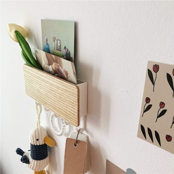 1 stk, hvit bambusplate - vegg nøkkelkrok, brev- og nøkkelholder, arrangør, veggmontert, med 5 nøkkelkroker, for hjem og kontor.