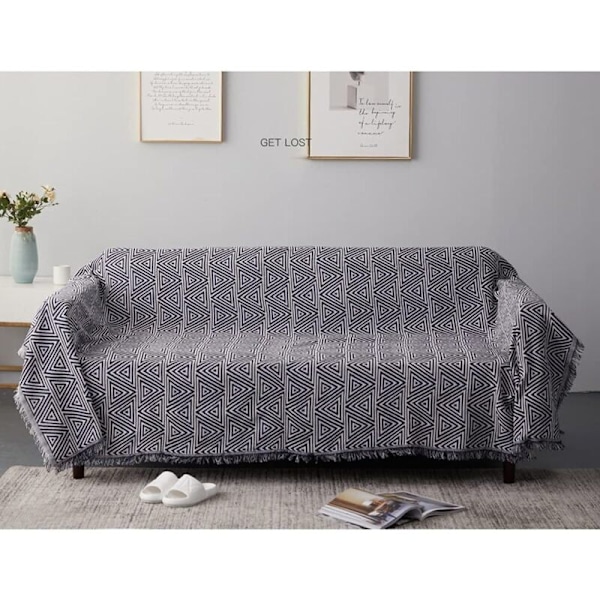 Svart och vit sofföverdrag 90 x 180cm - Möbelskydd - Dekoration - Sofföverdrag i bomullsstickning - Presentidé - En del
