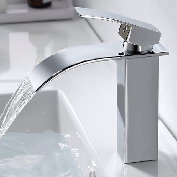 Windowbache kran vattenfall, Modern uppgradering Badrumsblandare, stor fyrkantig mässing, varm- och kallvattenkran tillgänglig, silver, silver, silver