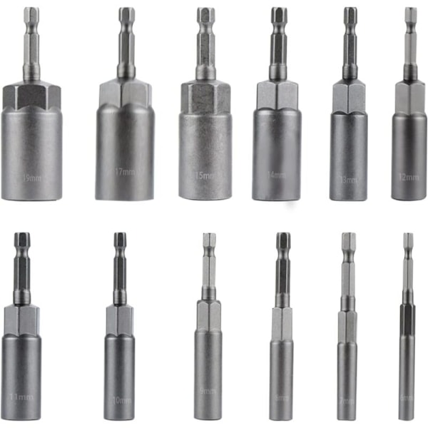 1/4\" 6-19mm Hylsebitsadapter Skrutrekkerbits for Håndsdrill, Elektrisk Skrutrekker, Hylsenøkkel (12 stk)