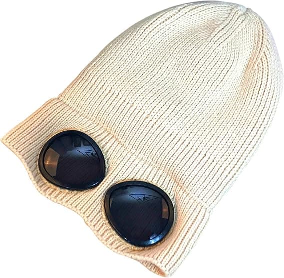 Unisex Goggle Beanie Stickad Vinter Chunky Beanie Hat(Beige)