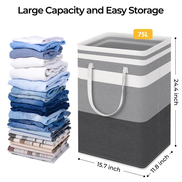 2-Pack Large Laundry Basket, Waterproof, Freestanding Laundry Hamper, for Clothes Toys in the Dorm and Family-(Gradient Grey, 75L)