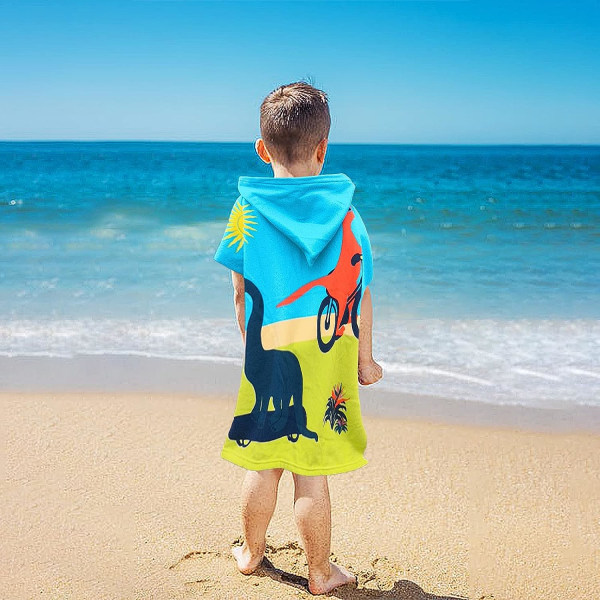 Barnbad Poncho, Barnbad Handduk（Dinosaurie）, Strandhandduk Huvhandduk, för Hembadrum, Strand, Pool