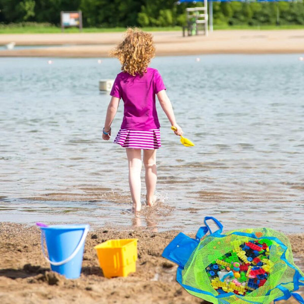 Strandväska i mesh Stor hopfällbar nätkasse för leksaksförvaring sandstrand barn.