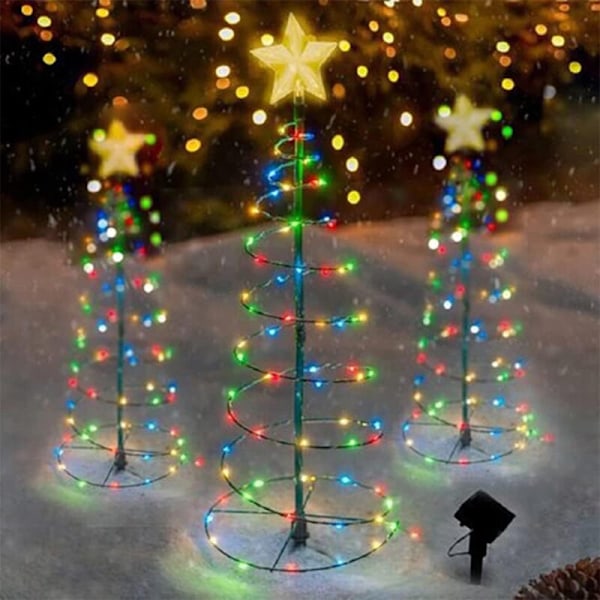 1 stk. juletræ solcellelampe, udendørs dekoration, udendørs havelampe, lysguirlande, LED lysende skyggedekoration, højde 60 cm (farve
