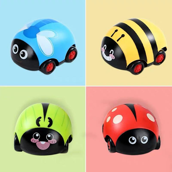 Vetopeltiauto, Beetle Freewheel (4 kpl, eri värejä) - 1-vuotiaan leluautosetti - Ikä 12 kuukautta - Lahjat 1-vuotiaille pojille - Lelut 1-vuotiaalle pojalle