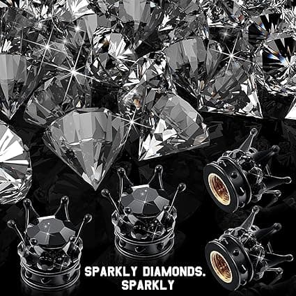 (Sort) 4 Krone Ventilkapper Universal Bling Ventilkappe Krystal Ventilkappe Rhinestone Ventilkappe Krom Bil Krone Ventil Dæksel