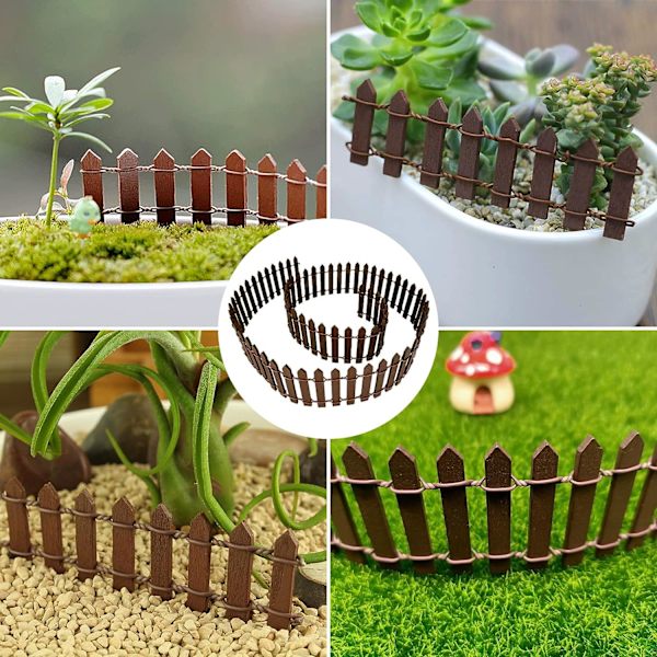 2 Pakke Miniatyr Gjerde av Tre 90*5CM Små Gjerder av Tre Spissgjerde Eventyrhage Juledekorativt Gjerde for Mikrolandskap Dukkehus Blomsterpotte Ornament (Kaffe)
