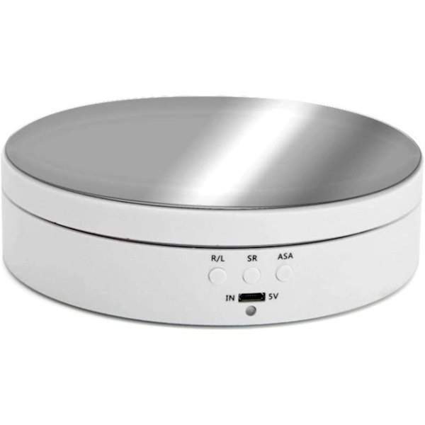 Roterande displaystativ, 360 grader, 3 hastigheter, USB-laddare, 5,43\", spegelblank finish, motoriserad roterande bricka för smyckesvisning (vit)