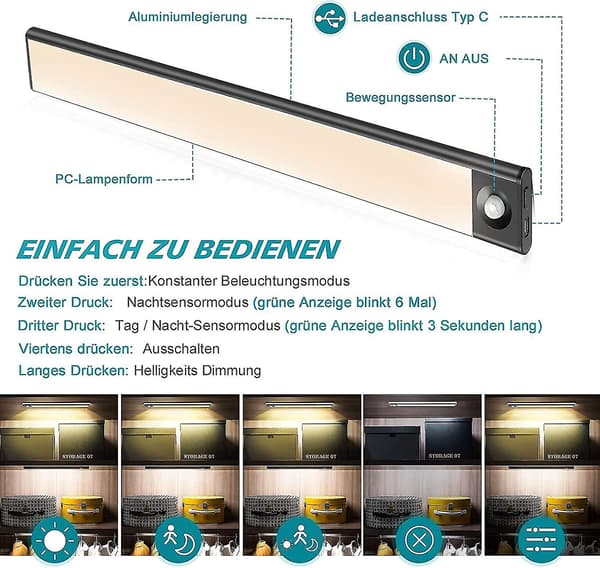 LED Sensor Skabslys, Bevægelsessensor LED Skabslys, Under Skab Lys Køkken Sensor Lys Skab Natlys Til Skab Trapper
