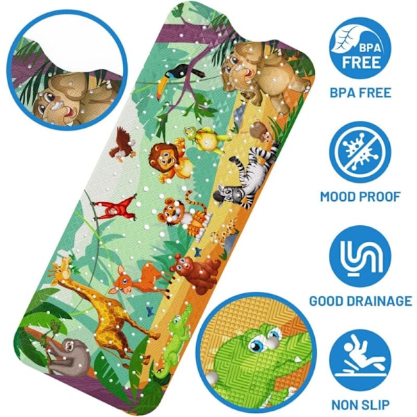 Baby skridsikker bademåtte, 100x40cm Anti-skrid Bade Badeværelse Resistent Brusebadstæppe med 200 Singather Pour Enfants et Bébé, PVC udstyr uden