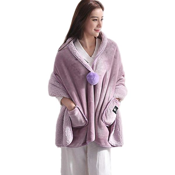 Koselig omslagsjal i ull for kvinner, pledd Pashminas tildekking vinteromslag for kvinner, varmt teppe cape omslag sjal (rosa)