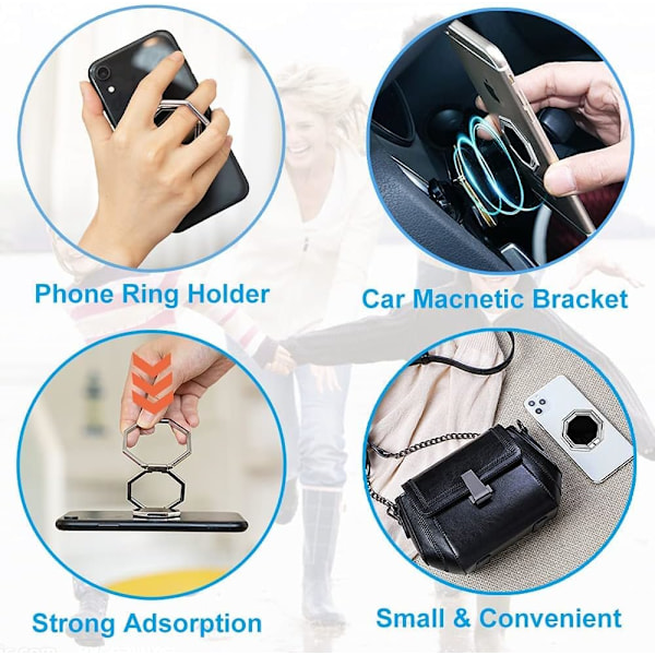Mobiltelefon Ringholder, 360° Foldbar Mobiltelefonholder til Skrivebord, Magnetisk Bilholder, Multi-Vinkel Metal Bag Telefon Greb Holder Kompatibel med iPho