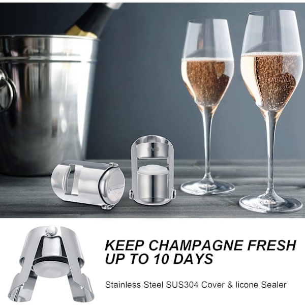 2 stk. Champagne Stopper, Rustfritt Stål Flaskeplugg Forseglingsmiddel for Sp