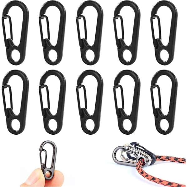 Mini karabinhage, nøgle karabinhage til campingplads, Mousqueton clip (10 stk. sort)