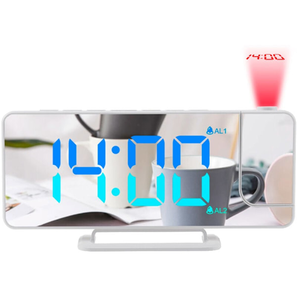 Digital projektionsväckarklocka med 180° roterande projektor, digital LED-display RGB-färg, 6 ljusstyrkenivåer, dubbel väckarklocka, sovrum