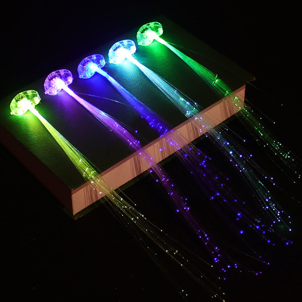 LED fiberoptiska hårspärrar Hårförlängningar, 5 st hårspärrar med LED-klämma Hårförlängningar Blinkande för julfest Nyår Ran