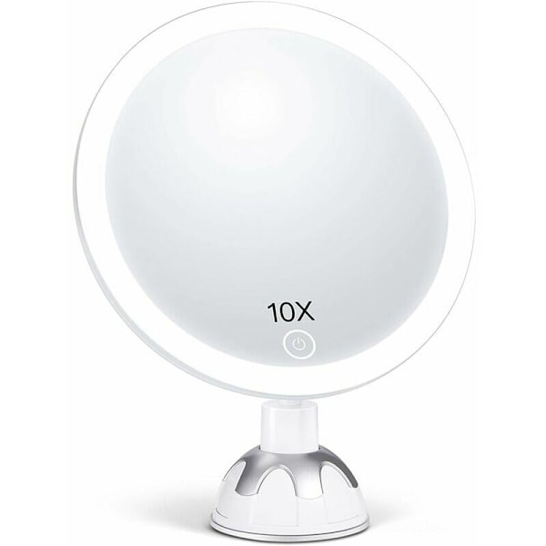 Missful 10x sminkspegel med starkt ljus, skönhetsspegel med 30-LED [HD-reflektion] [kontinuerlig gradering] [3 ljuslägen] [360° roterbar] [Lätt att installera]
