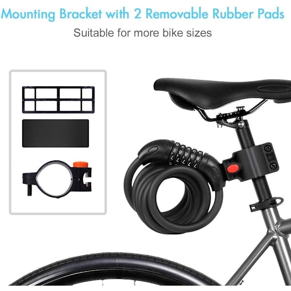 Sort cykel lås, cykel lås lang 120cm x 12mm, kabel lås til cykel scooter motorcykler cykel port med 5 cifret smart kode og klapvogn cykel, cykel lås