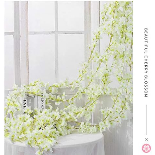 2 stk - Hvit 180cm/70 tommer kunstig blomst kirsebærblomst rotting bryllup kirsebærblomst rotting streng hengende dekorasjon dekorativ blomst kirsebær