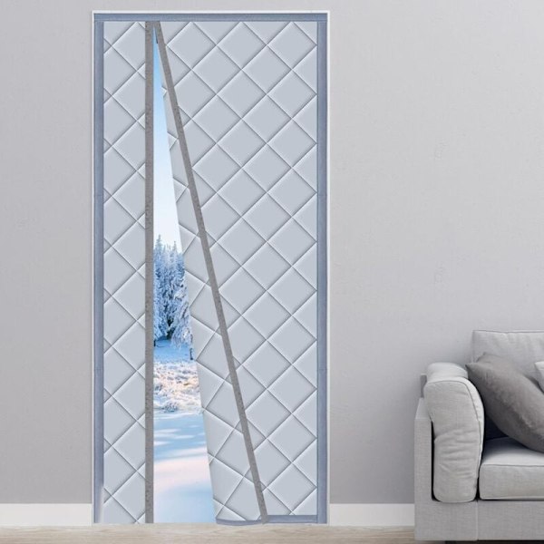 Magnetisk Termisk Isolerad Dörrgardin 110x220cm, Anti Kyla, Mörkläggande, Ljudisolering för Balkong Vardagsrum Källare Vänster och Höger Öppning Grå