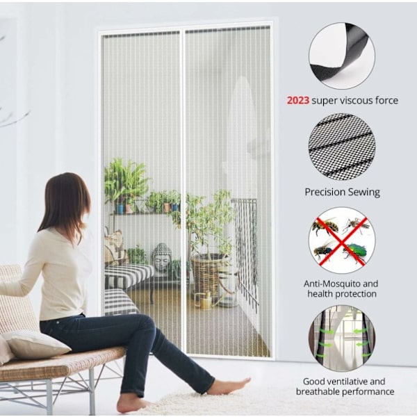 Tilpasset myggenet magnetisk dør, myggedør gardin, til entre, døråbning, terrasse, hvid, 80 x 210 cm