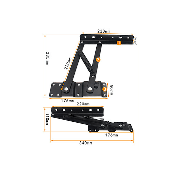 2 stk. Løftehængsler til Sofabord, Robust Løftemekanisme til Sofabord, Stål Møbel Løftebeslag, Sofabord Hængsler