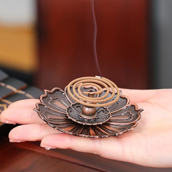 Sæt med 2 røgelsesholdere, mini lotus røgelsesbrænder base med blomsterformet kunst og klassisk ovn dekoration
