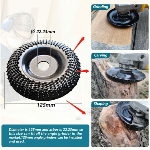 125 mm slibeskive til træ, 3 stk. slibeskiver til formning, slibning og skæring. Vinkelhjul