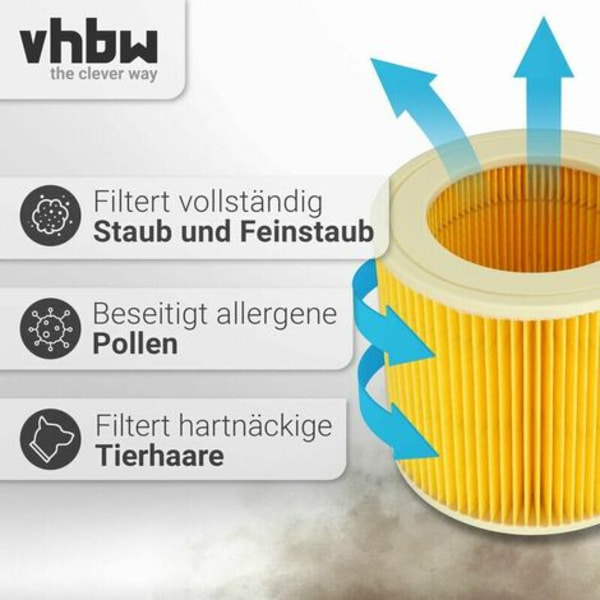 Vhbw patronfilter kompatibel med Kärcher NT 27/1 ME Professional, NT 48/1 TE, våd- eller tørstøvsuger - plisseret filter