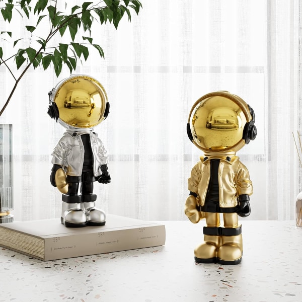 Astronaut Statyer Rymdman Skulptur Harts Figurer Barnpresenter Guld Figur Dekoration Rum Dekor för Män, Hem och Hantverk Skrivbordstillbehör Bordsskiva D