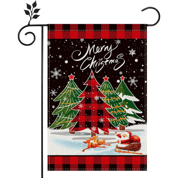 Julehageflagg vertikalt dobbeltsidig Merry Christmas Yard-flagg Buffalo Pledd juletre 12,5 x 18 tommer