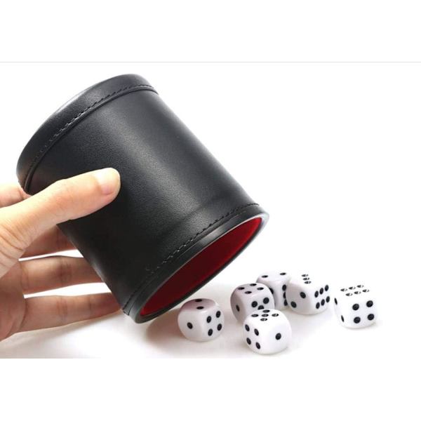 Terningkopp i skinnimitasjon med fløyelsinteriør, lydløs, for Liars Dice-brettspill