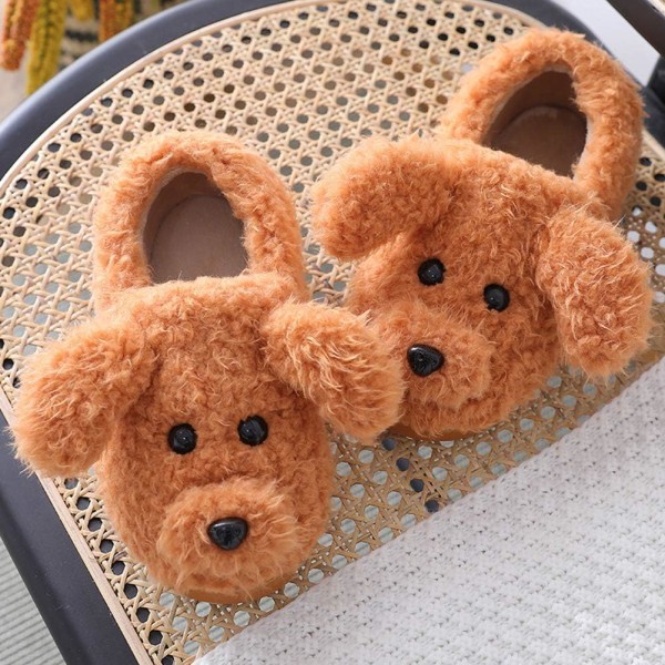 Sødt bomuldsslippers til kvinder vinter indendørs soveværelse slippers til kvinder tegneserie hund skridsikre slippers plys 6/6.5UK