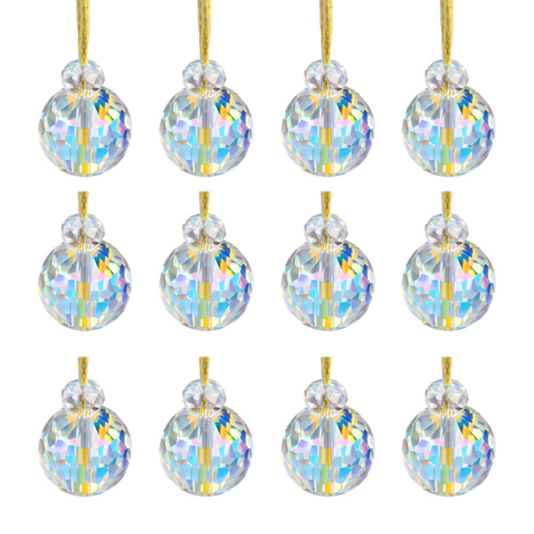 12-pack kristallglas julgranskulor, 0,87 tum mini AB färgglada prismatiska kulor julgransprydnader för juldekorationer