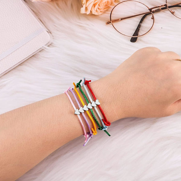 10 Pak Hjerteformede Venskabsbånd, Hjerteformede Reb-Armbånd, Filigran Hjerteformet Armbånd, Justerbar Størrelse, Hjerteformet Armbånd til Kvinder