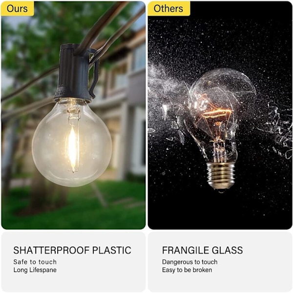 Solarslingor utomhus, 7,6M G40 LED-slingor med 12+1 glödlampor, 4 belysningslägen, IP65 vattentät, solarslingor för trädgård, uteplats, par