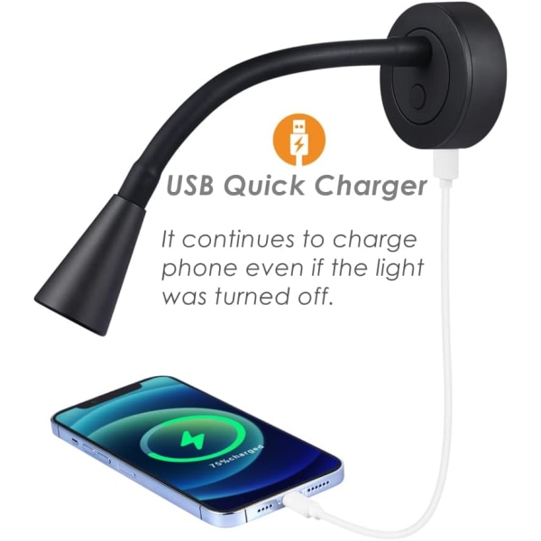 1 stk LED-leselampe 12V dimbar 2 stk, bobil-båt sidevegglampe 3200K med USB-lader og dimmerbryter for campingvogner lastebiler.