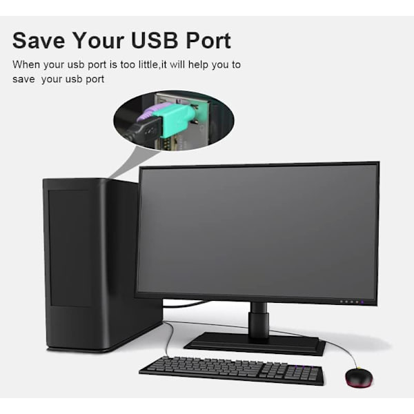 PS2-USB-naaras-PS/2-adapteri-laturi-urosmuunnin näppäimistölle ja hiirelle 2 kpl Oxusborilta (Huom: EI SOVELLE KAIKKIIN EMOLEVYIHIN)