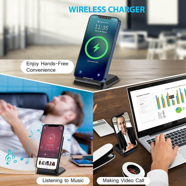 Foldbar trådløs lader, 15W hurtig stativ Qi-sertifisert for iPhone Samsung Galaxy S22 S21 S20 S10 Airpods Xiaomi Huawei etc